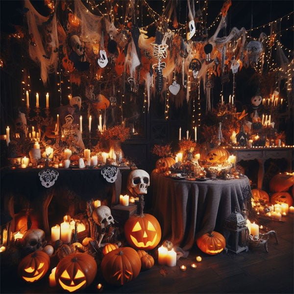Soho's Halloween spirit Vibrant Soho street scene with Halloween decorations and festive atmosphere