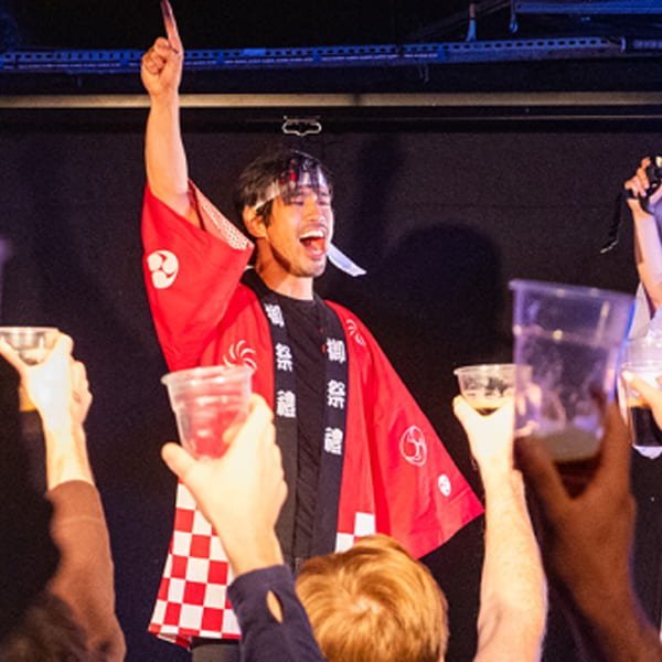 Comedy Warriors in action BATSU comedy show performers executing electrifying challenges on stage in London