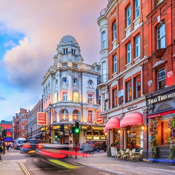 Soho's iconic streetscape Soho street scene showing historic buildings and vibrant neighbourhood atmosphere