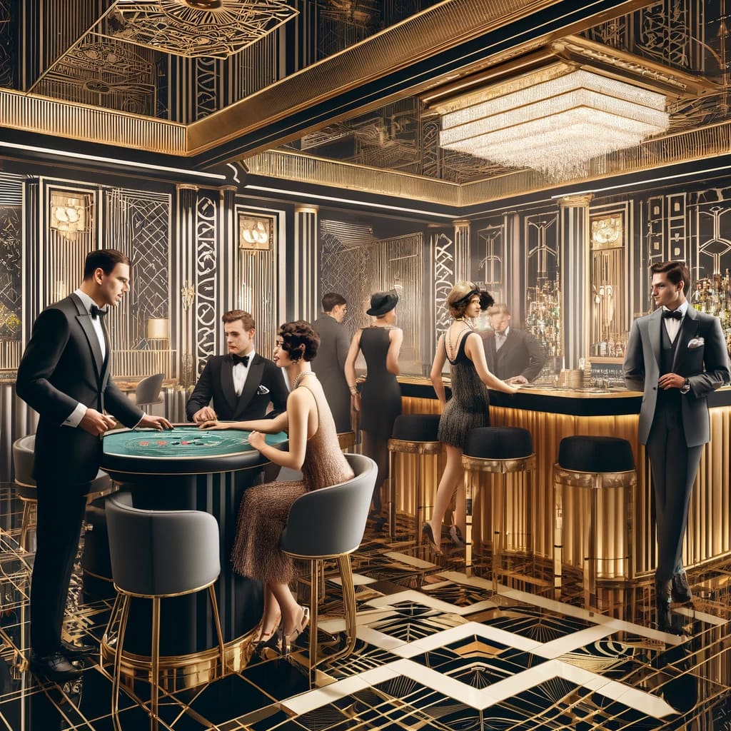 Art Deco club aesthetics Victorian-era gentlemen's club interior featuring Art Deco style design and furnishings