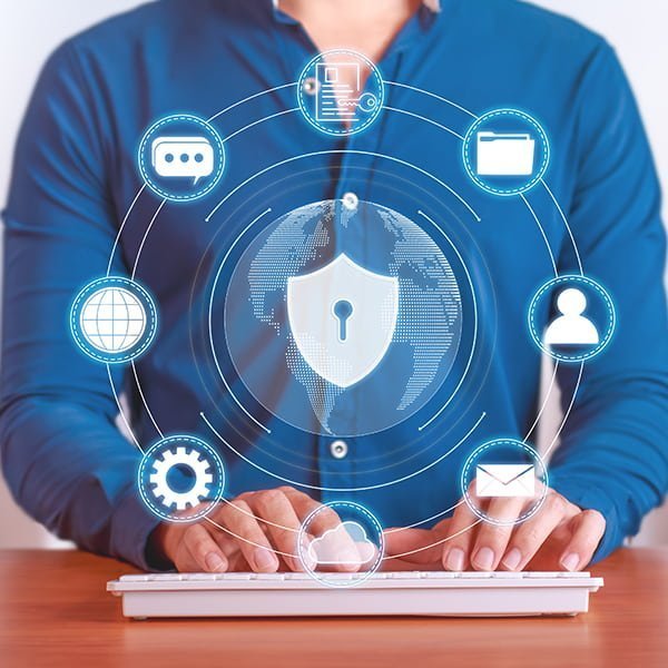 Security protection essentials Cybersecurity defence system protecting business data and digital infrastructure
