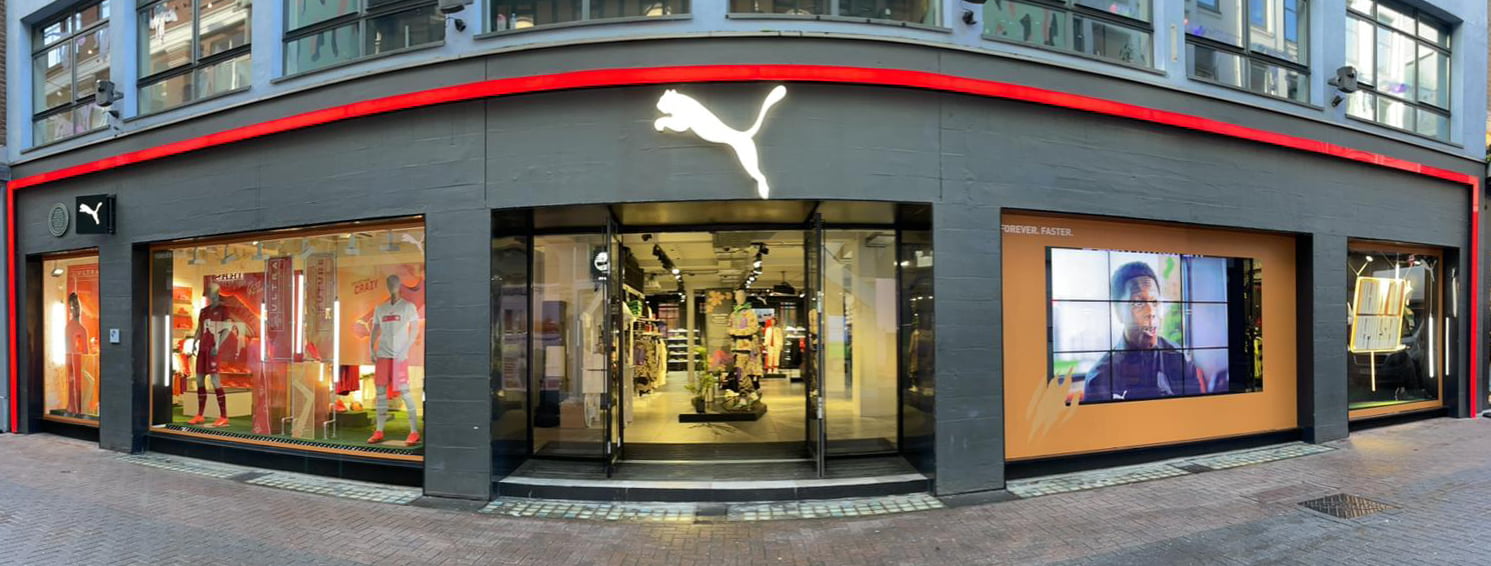 PUMA flagship store entrance on Carnaby Street London hosting Borussia Dortmund event