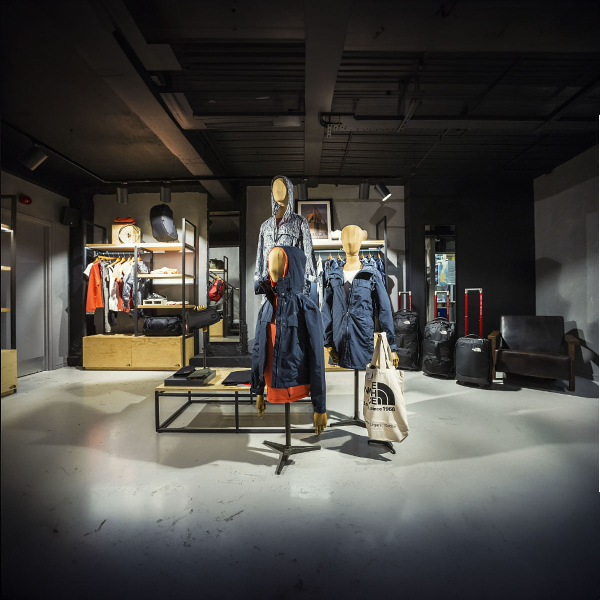 Modern retail design on Carnaby The North Face contemporary storefront showcasing fashion-forward retail on Carnaby Street