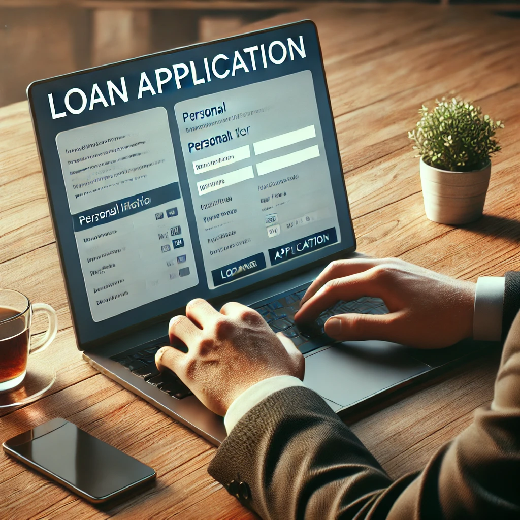 Person completing online loan application form on computer for same day funding
