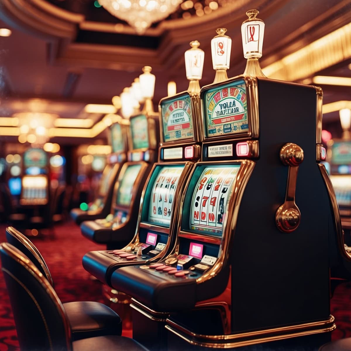 Colourful slot machine display showing reels and winning symbols from online casino game