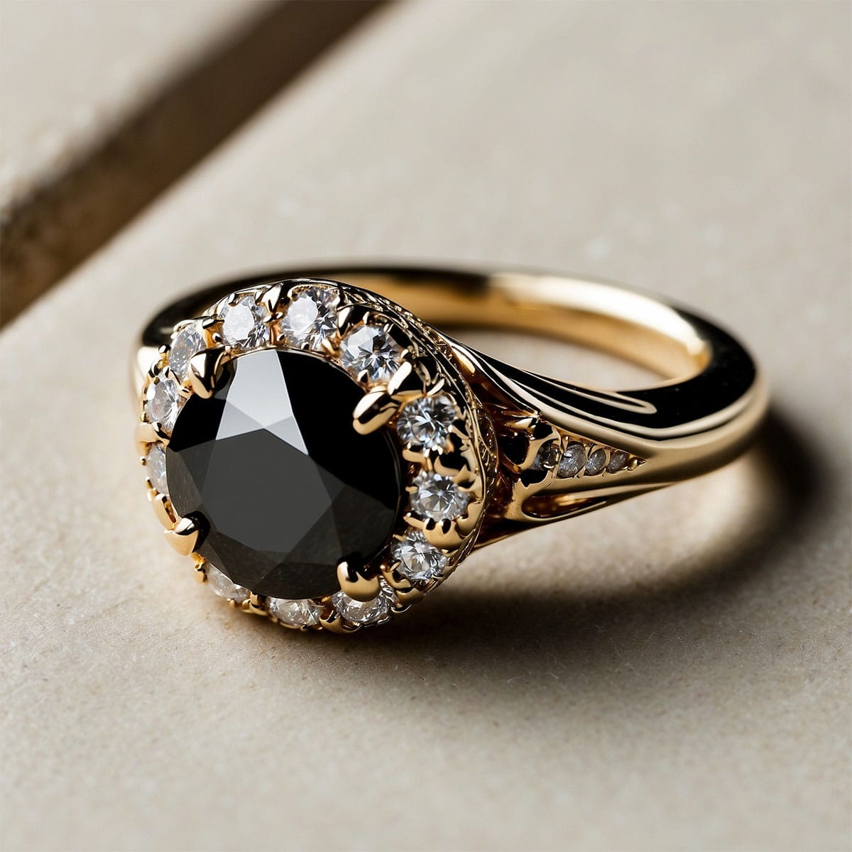 Brilliant cut sparkle showcase Brilliant-cut black diamond ring displaying sparkle and light reflection