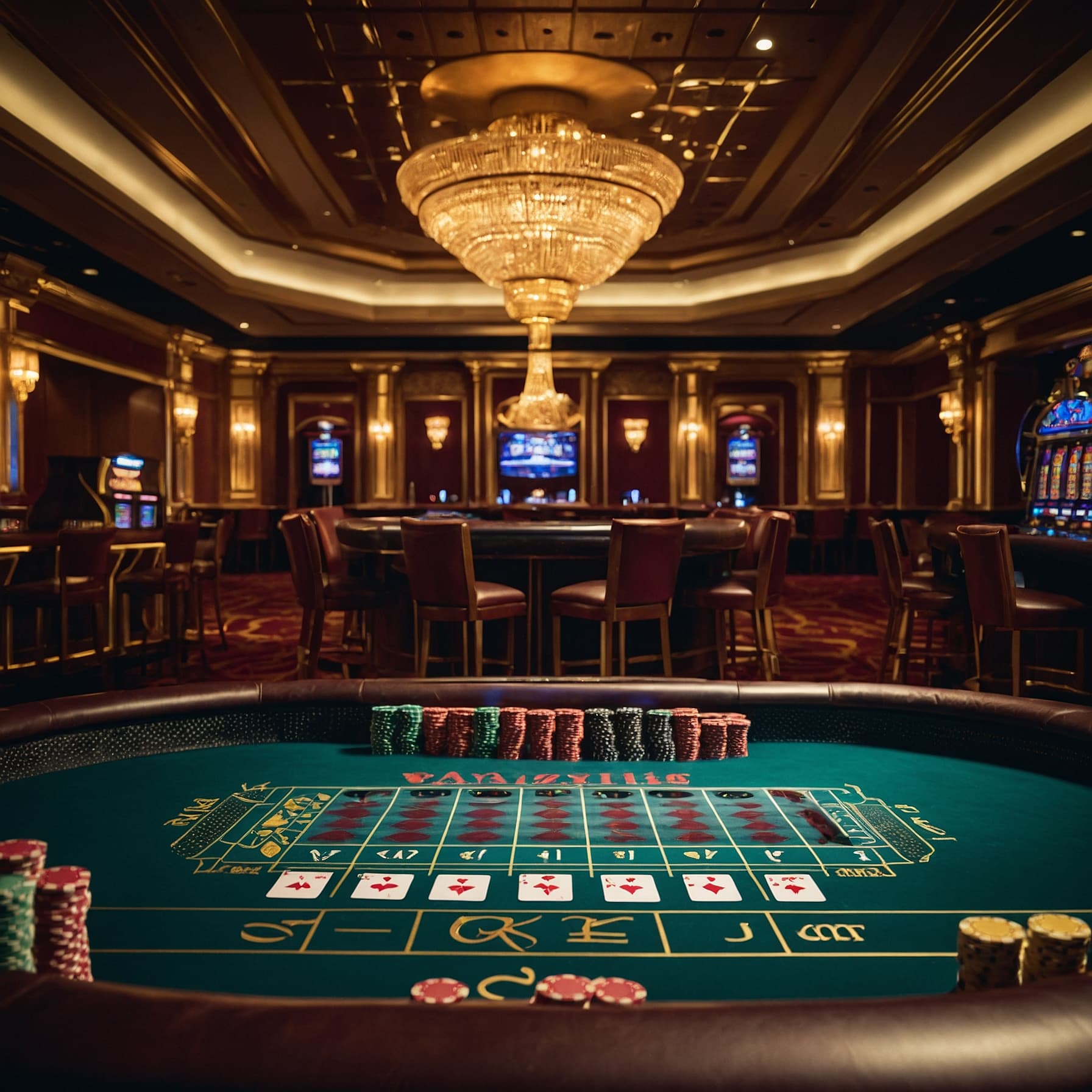Gaming tables with green felt surface in an opulent Soho establishment