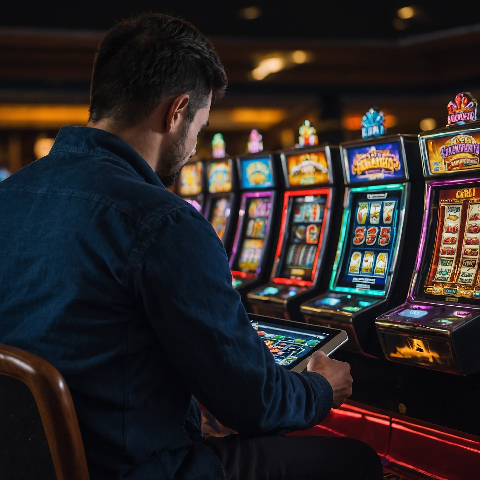 Online slots gameplay experience Players enjoying online slot games on digital devices with various themed symbols displayed