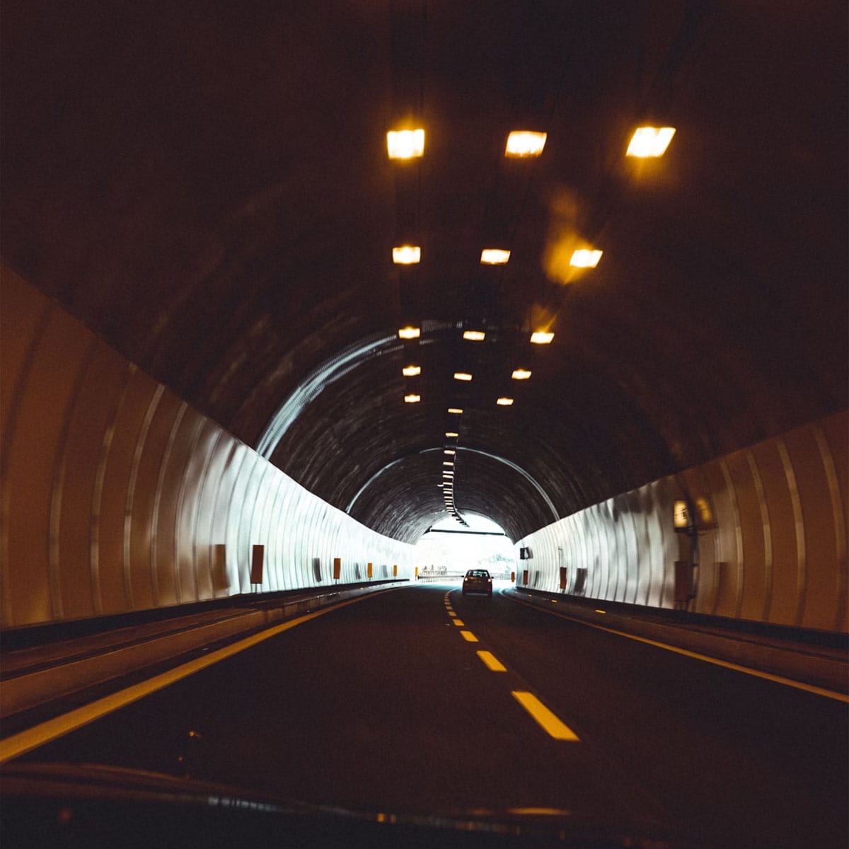 Silvertown Tunnel interior showing dual carriageway with dedicated bus lane markings