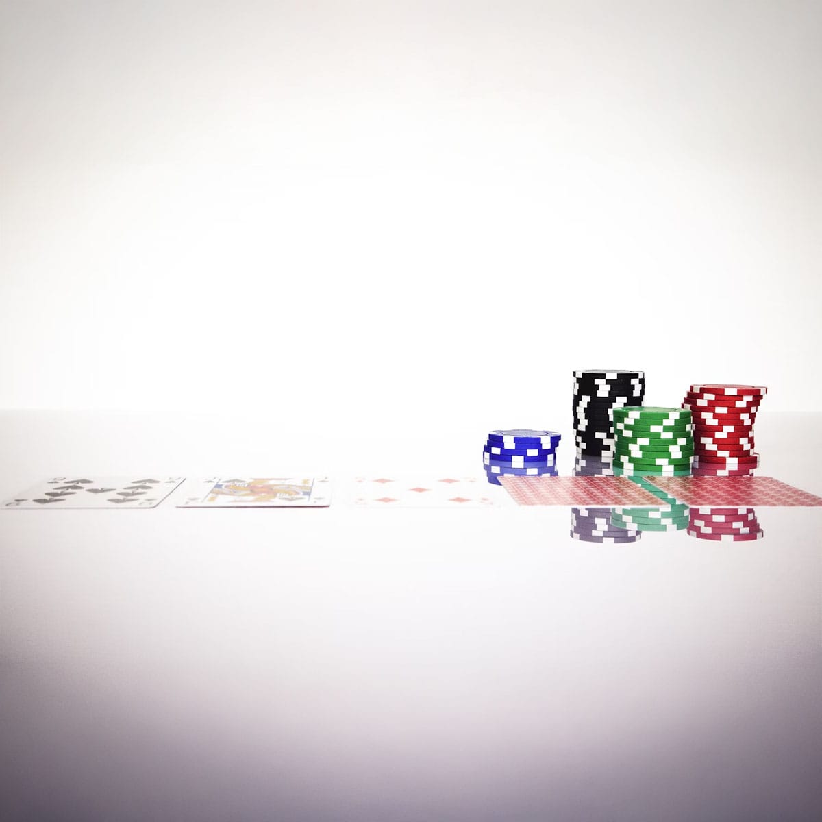 Virtual poker gameplay setup Poker table layout with cards and chips at online casino platform