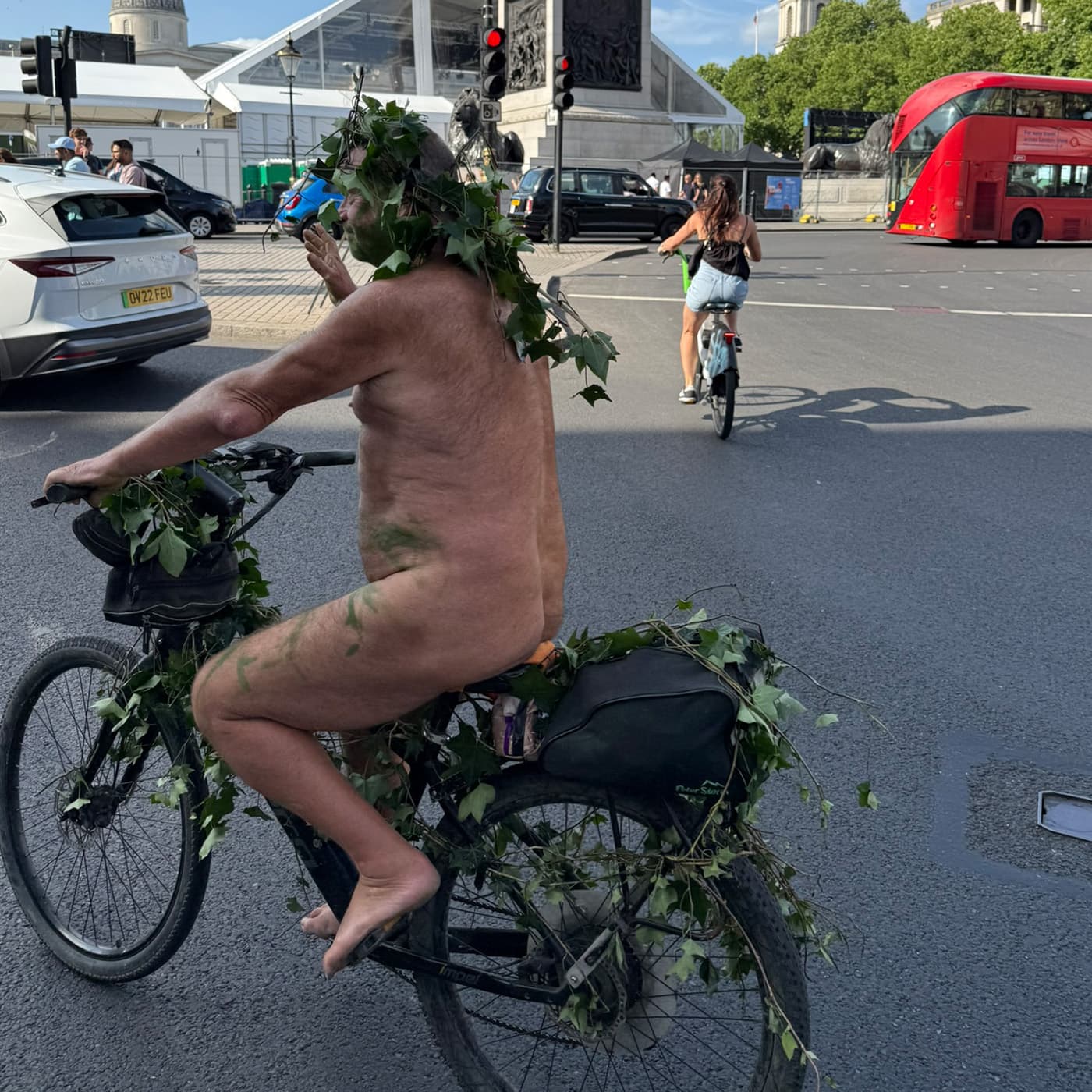 Community and mutual respect Unclothed participants sharing space without hierarchy during London naked cycling event