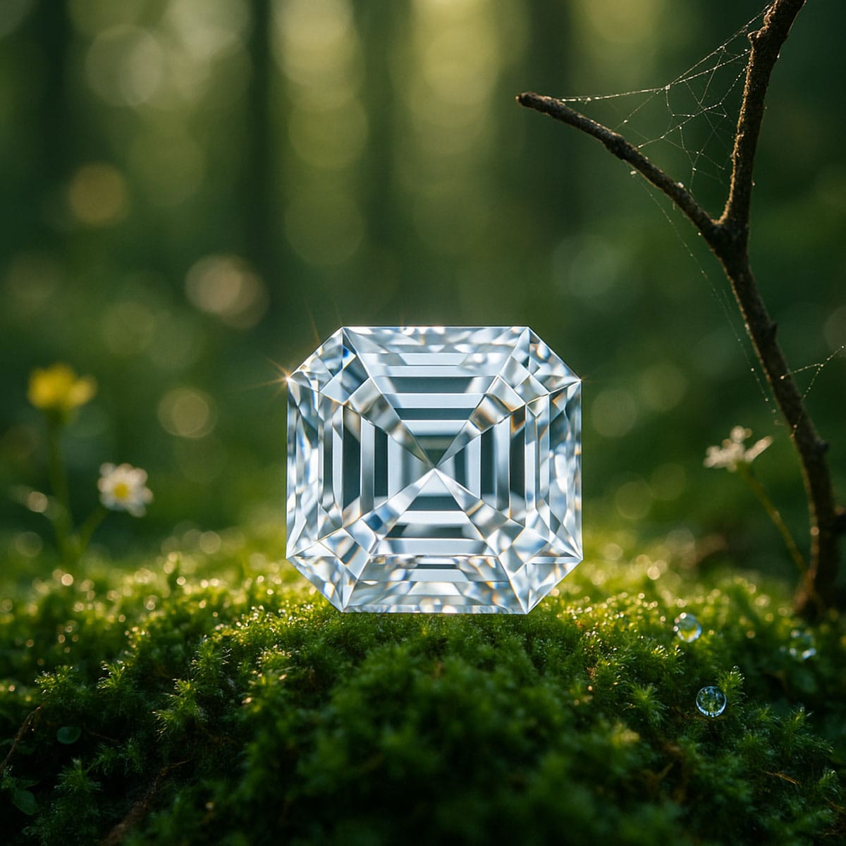 Asscher cut diamond solitaire engagement ring showcasing step-cut facets and geometric clarity