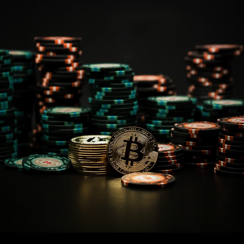 Cryptocurrency coins and digital wallet interface representing crypto-integrated online casino gaming