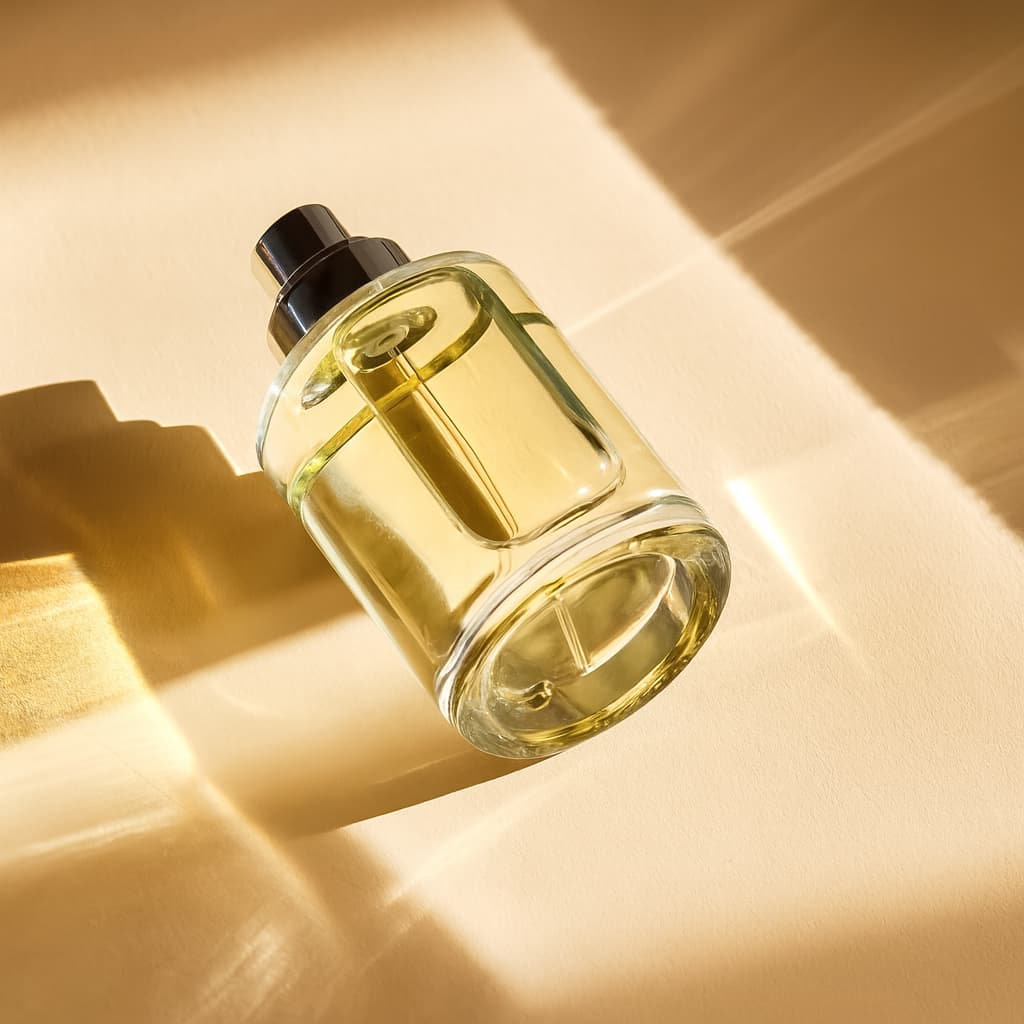 Choosing your signature fragrance Perfume bottle displayed against neutral background showcasing signature scent selection