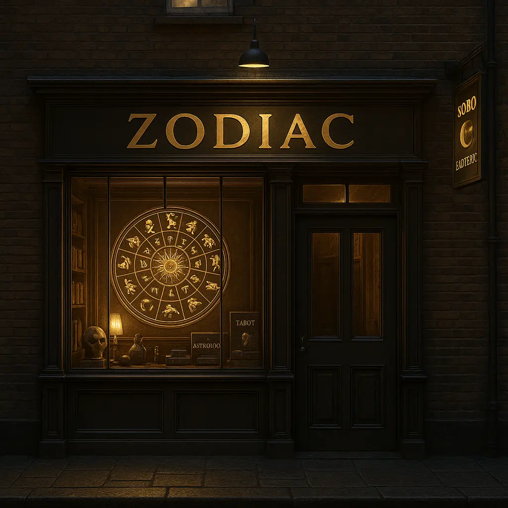 Zodiac spiritual exploration Colourful zodiac wheel and celestial symbols representing spiritual guidance in Soho