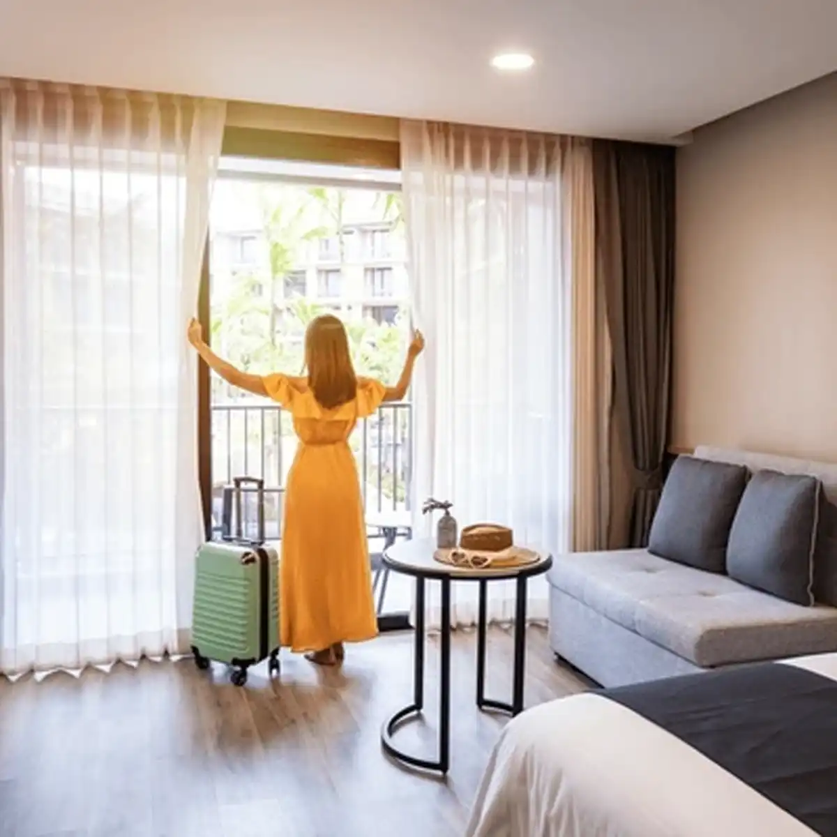 Aparthotel bedroom design Modern boutique aparthotel bedroom with contemporary furnishings and natural light near Edgware Road