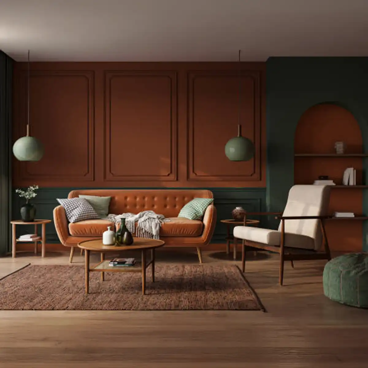 Modern minimalist interior space showcasing Scandinavian design with clean lines and natural materials