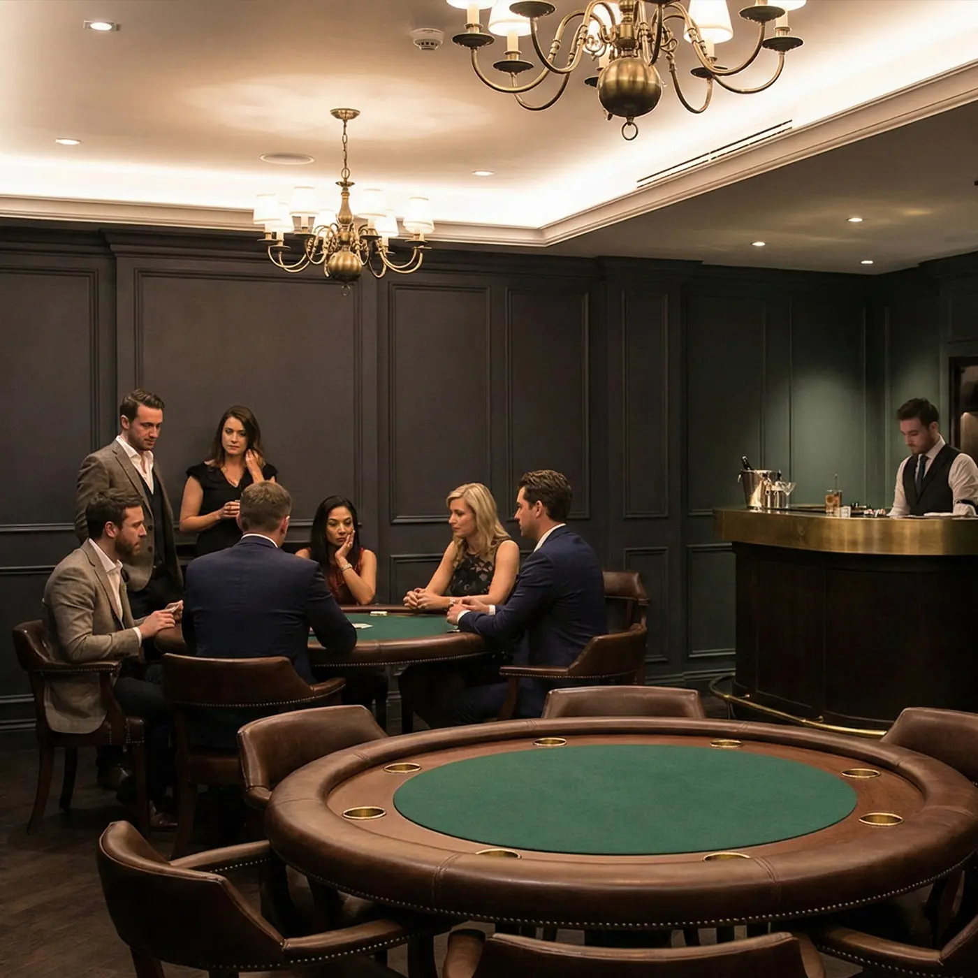 Contemporary casino interior design Modern boutique casino lounge with open-plan layout and ambient lighting in Soho