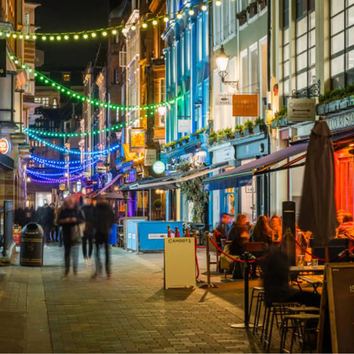 Berwick Street in Soho showing daytime market activity and budget-friendly dining options