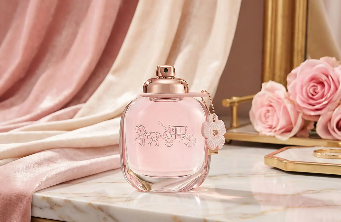Fragrance bottle showcase Luxury perfume bottle displayed elegantly, representing a romantic gift for her