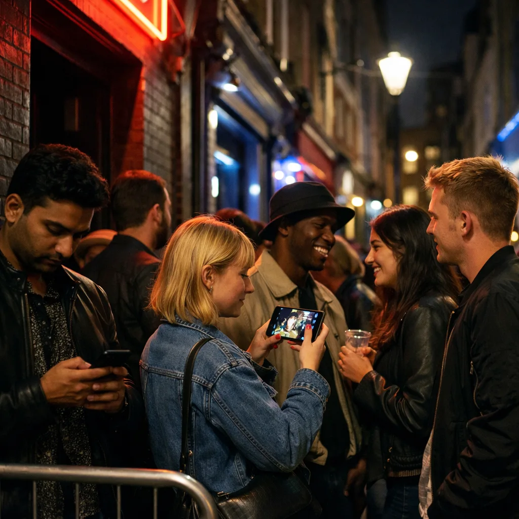 Digital entertainment on the dancefloor Soho nightclub dancefloor with patrons holding phones whilst dancing and socialising