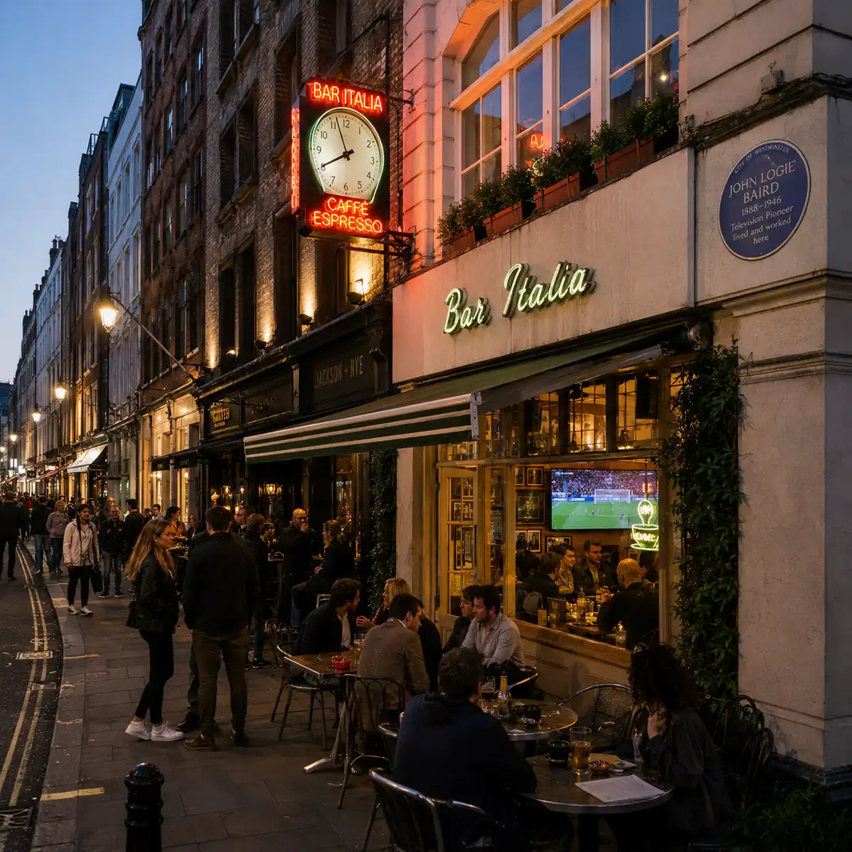 Bar Italia on Frith Street in Soho, the iconic Italian café at the heart of World Cup celebrations in the neighbourhood since 1949