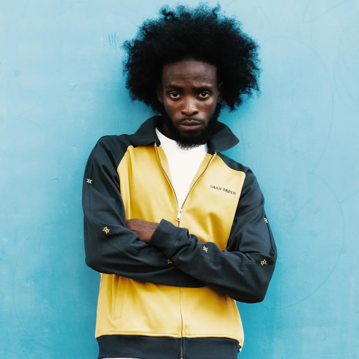 Daily Paper colour-block track jacket in yellow and navy from the Soho store's range