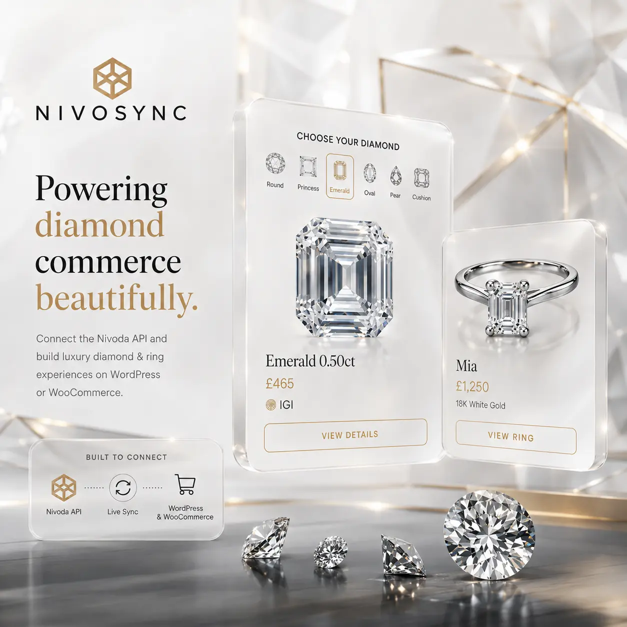 Diamond commerce interface connecting live stone inventory to a WordPress shop