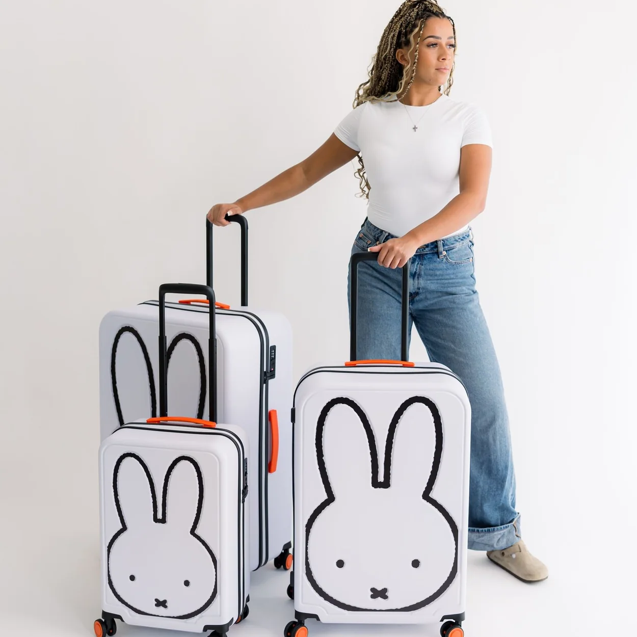 Miffy-face wheeled suitcases from the official character luggage line