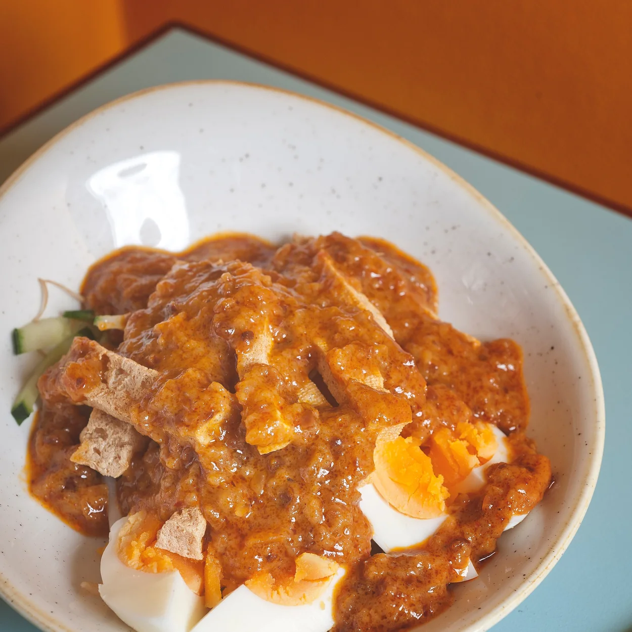 Lontong with egg and peanut sauce at Rasa Sayang, Malaysian cooking in Chinatown