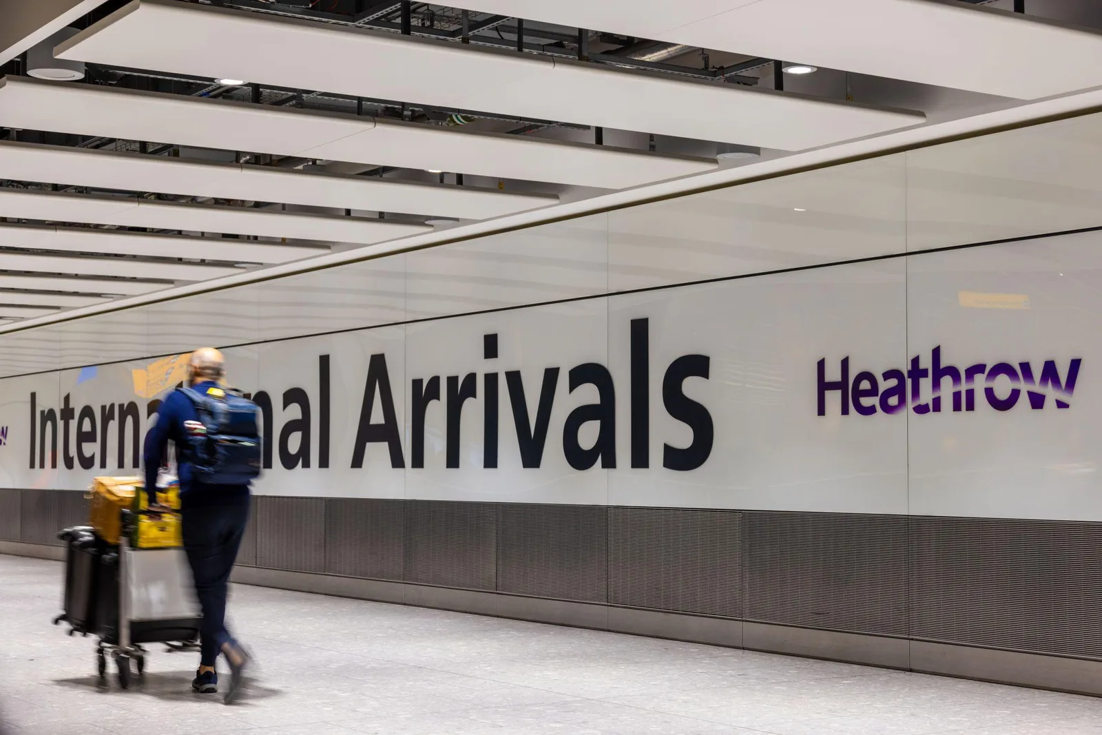 International arrivals signage at London Heathrow Airport